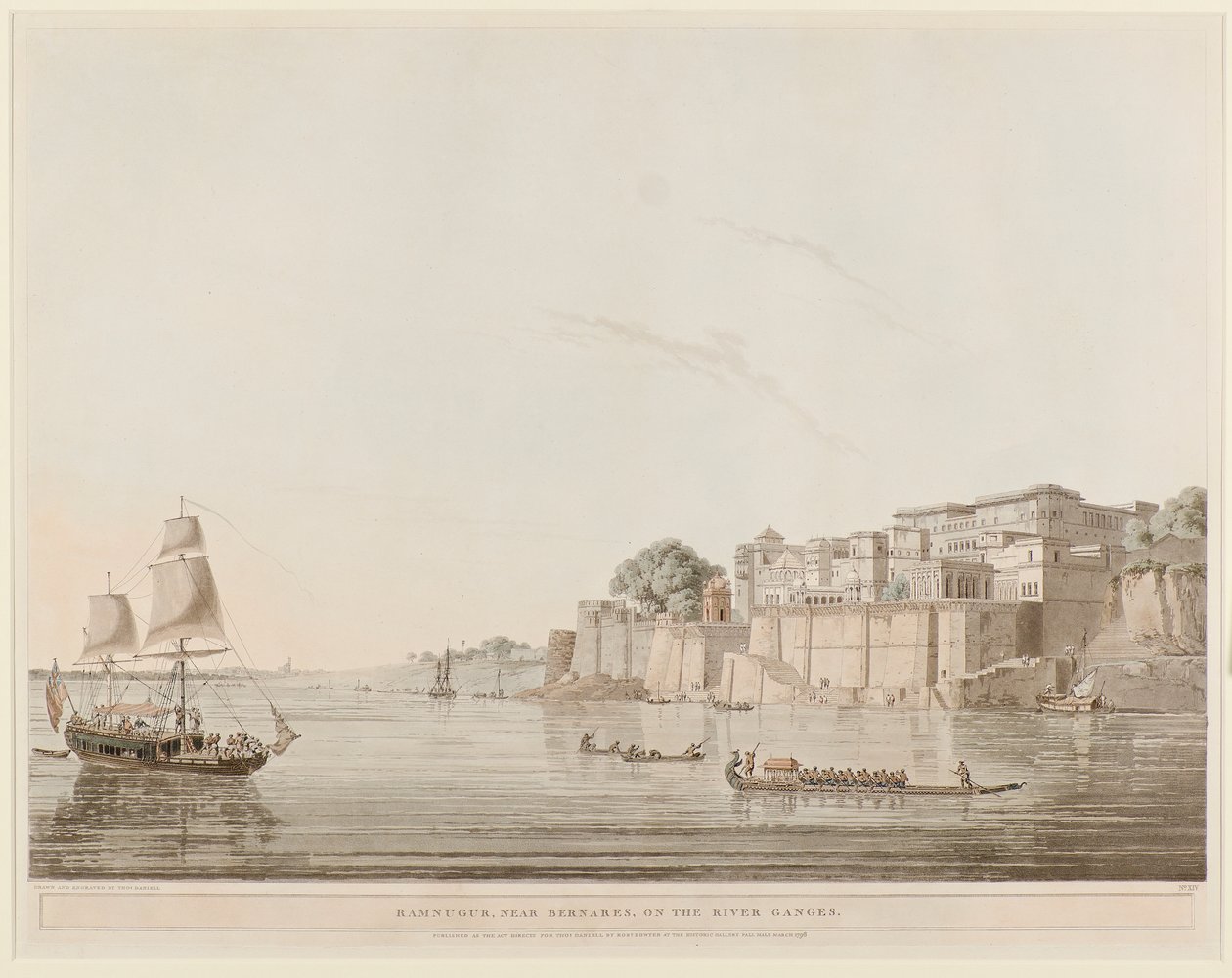 Ramnagar, Benares közelében, a Gangesz folyón alkotó: Thomas Daniell