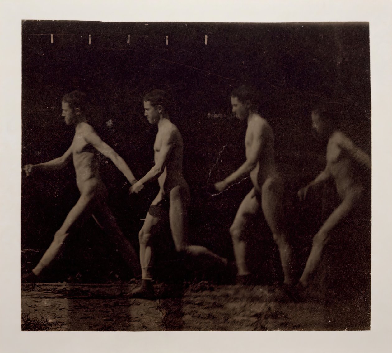 Marey Wheel fényképei azonosítatlan modellről, 1884. alkotó: Thomas Eakins