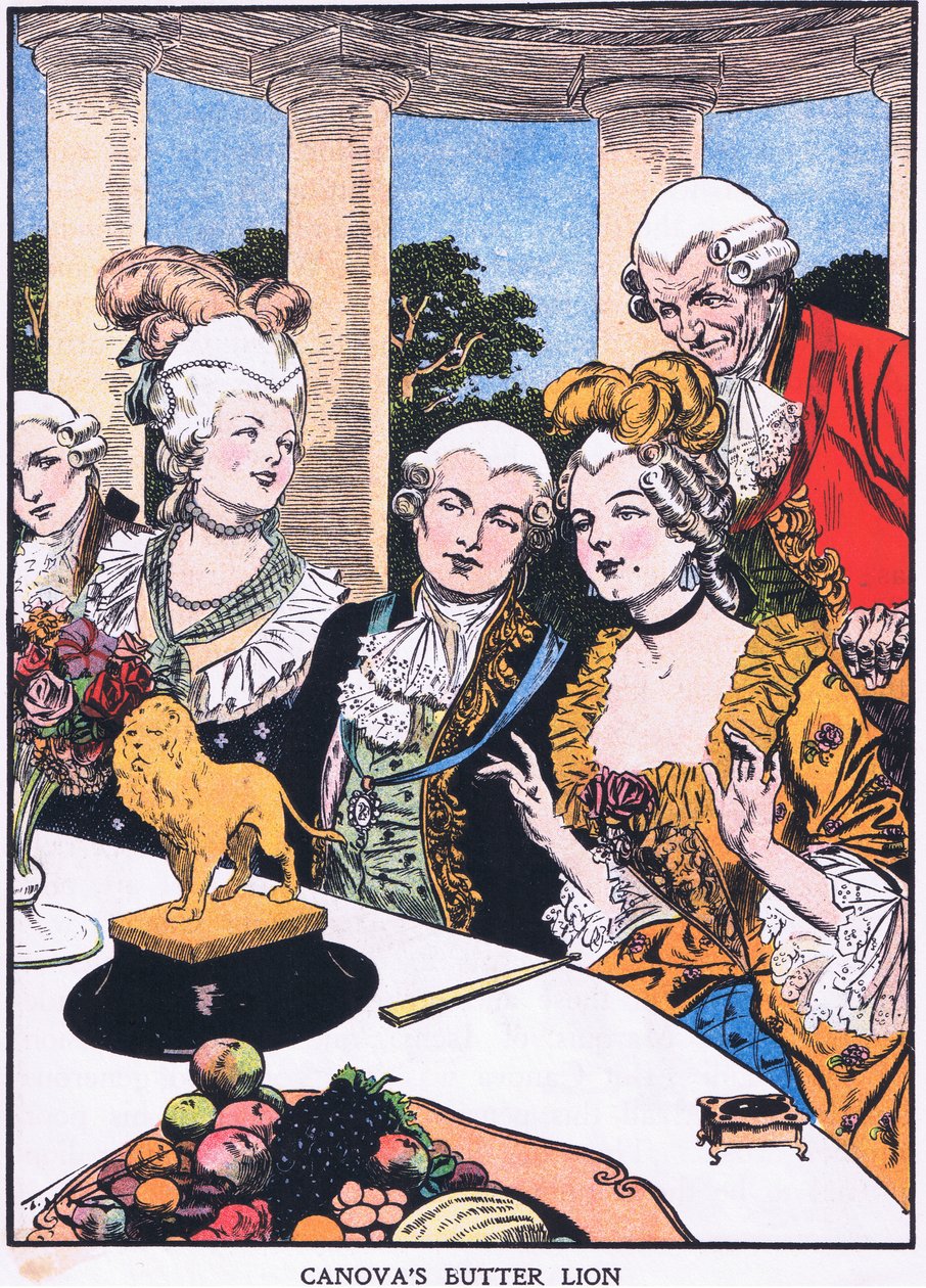Canova vajas oroszlánja (színes litográfia) alkotó: Thomas Heath Robinson