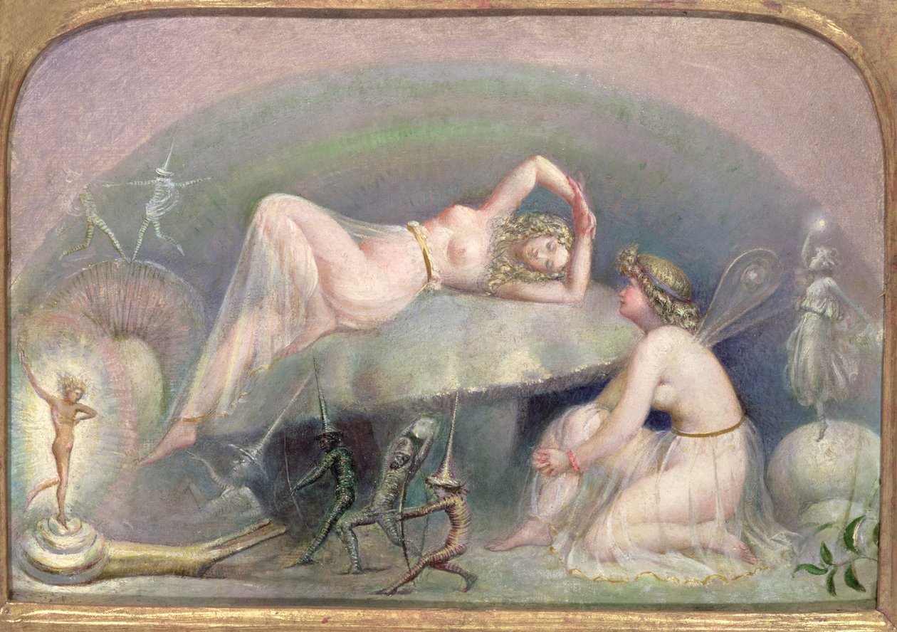 Gombán pihenő tündér, 1860 körül alkotó: Thomas Heatherley