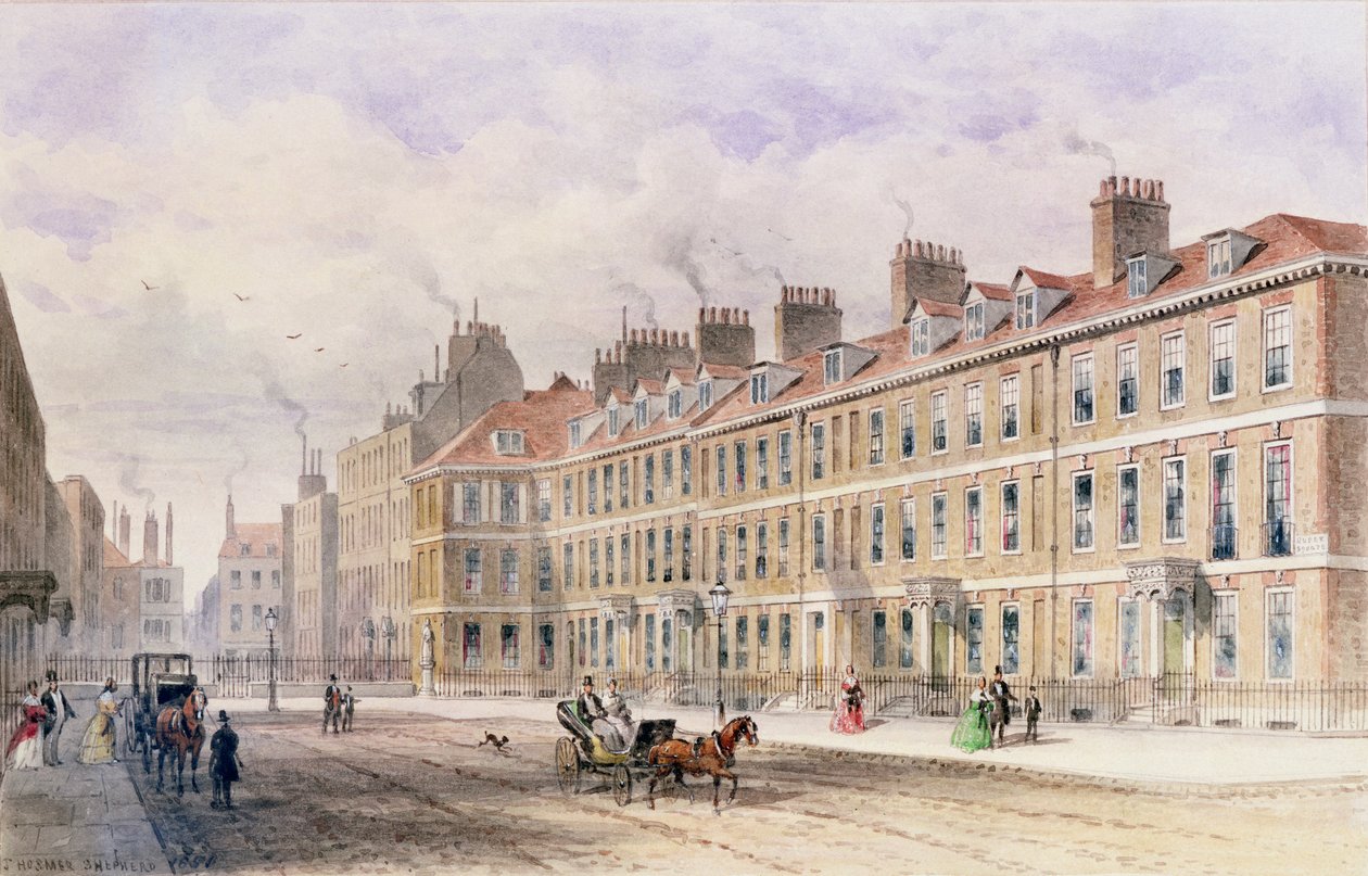 A Queen Square déli oldala, 1851 alkotó: Thomas Hosmer Shepherd