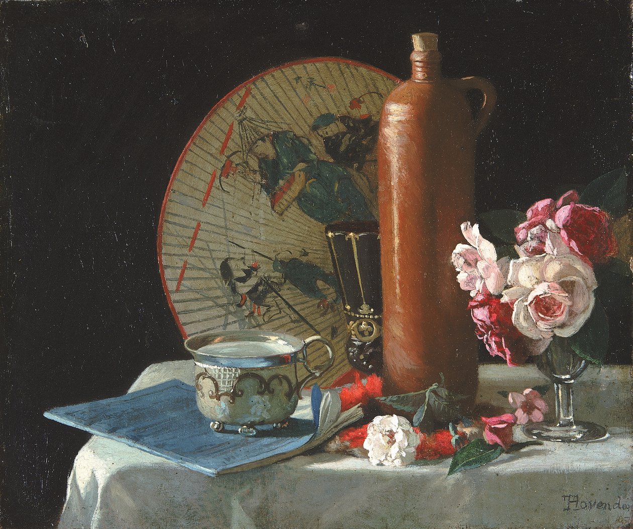 Csendélet legyezővel és rózsákkal, 1874. alkotó: Thomas Hovenden