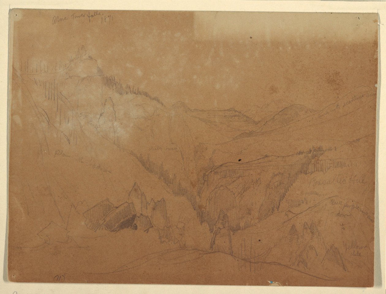 Rajz, Yellowstone, Tower Falls felett, 1871 alkotó: Thomas Moran