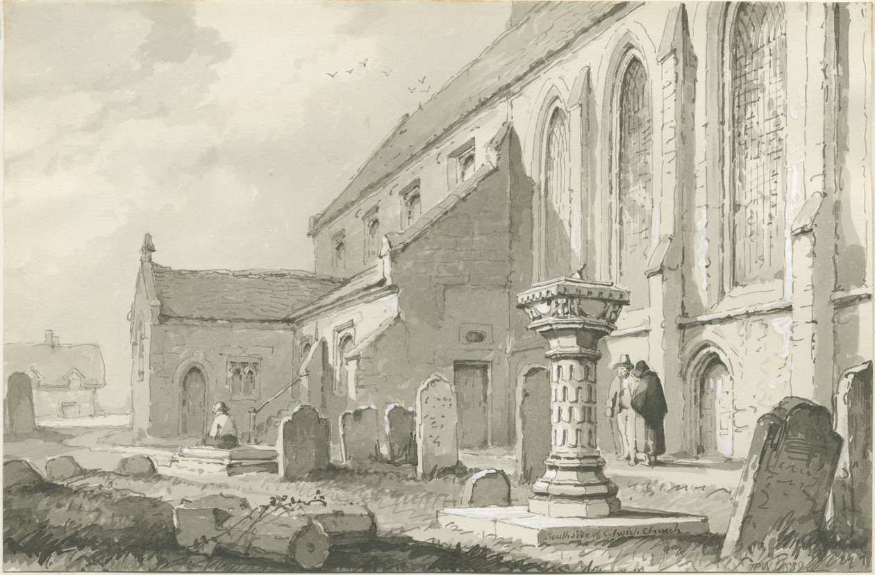 Colwich templom: szépia rajz alkotó: Thomas Peploe Wood