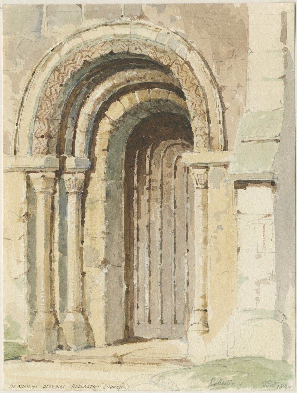 Rolleston templom: akvarell festmény, 184[4] alkotó: Thomas Peploe Wood