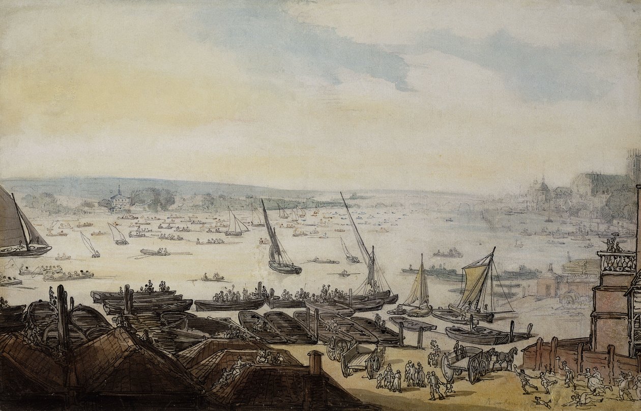 Regatta a Temzén Westminster alatt, alkotó: Thomas Rowlandson