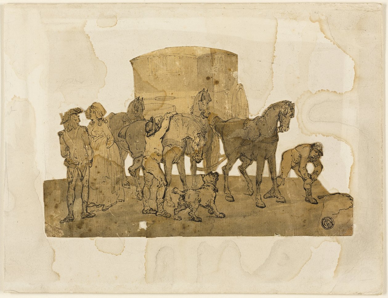 Szekeres lovak és hostlerek alkotó: Thomas Rowlandson