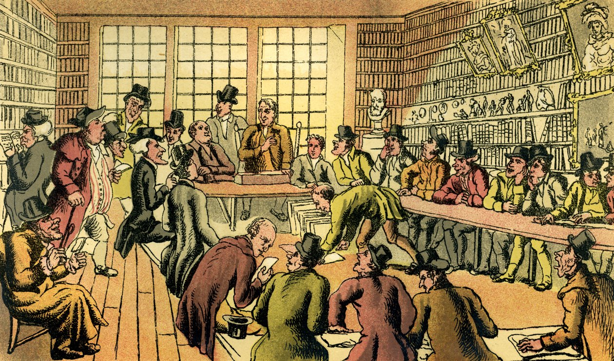 "Dr. Syntax egy aukción" alkotó: Thomas Rowlandson