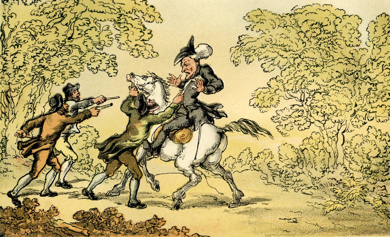 "Dr. Syntaxot megállítottak az autópályások" alkotó: Thomas Rowlandson