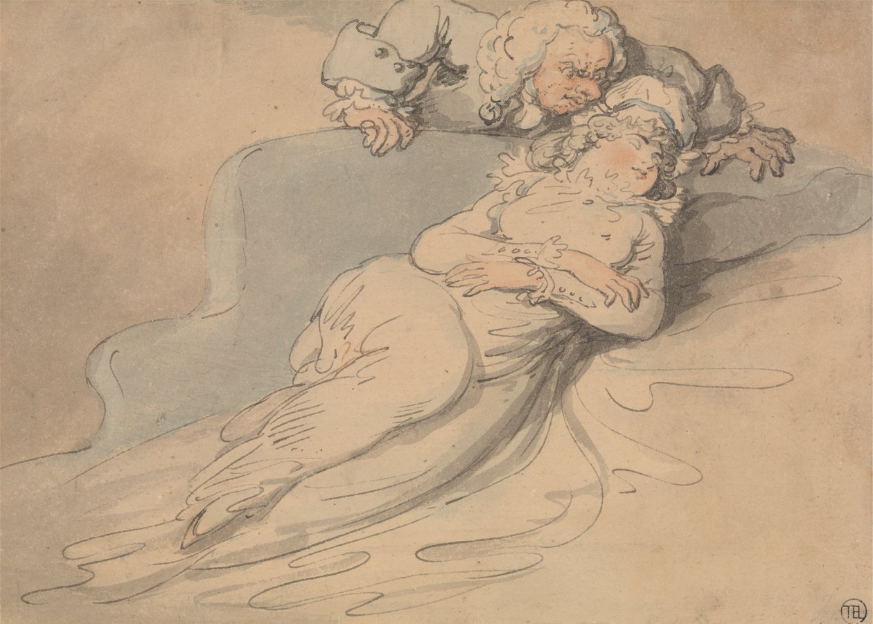 Alvó nőt egy férfi néz alkotó: Thomas Rowlandson