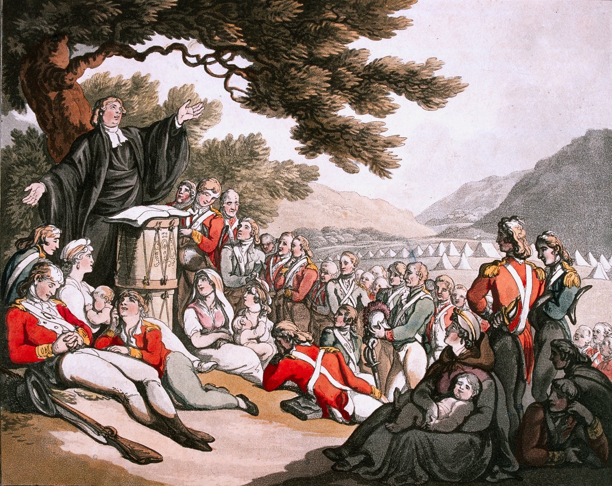 Istentiszteleten részt vevő katonák, 1798 körül alkotó: Thomas Rowlandson