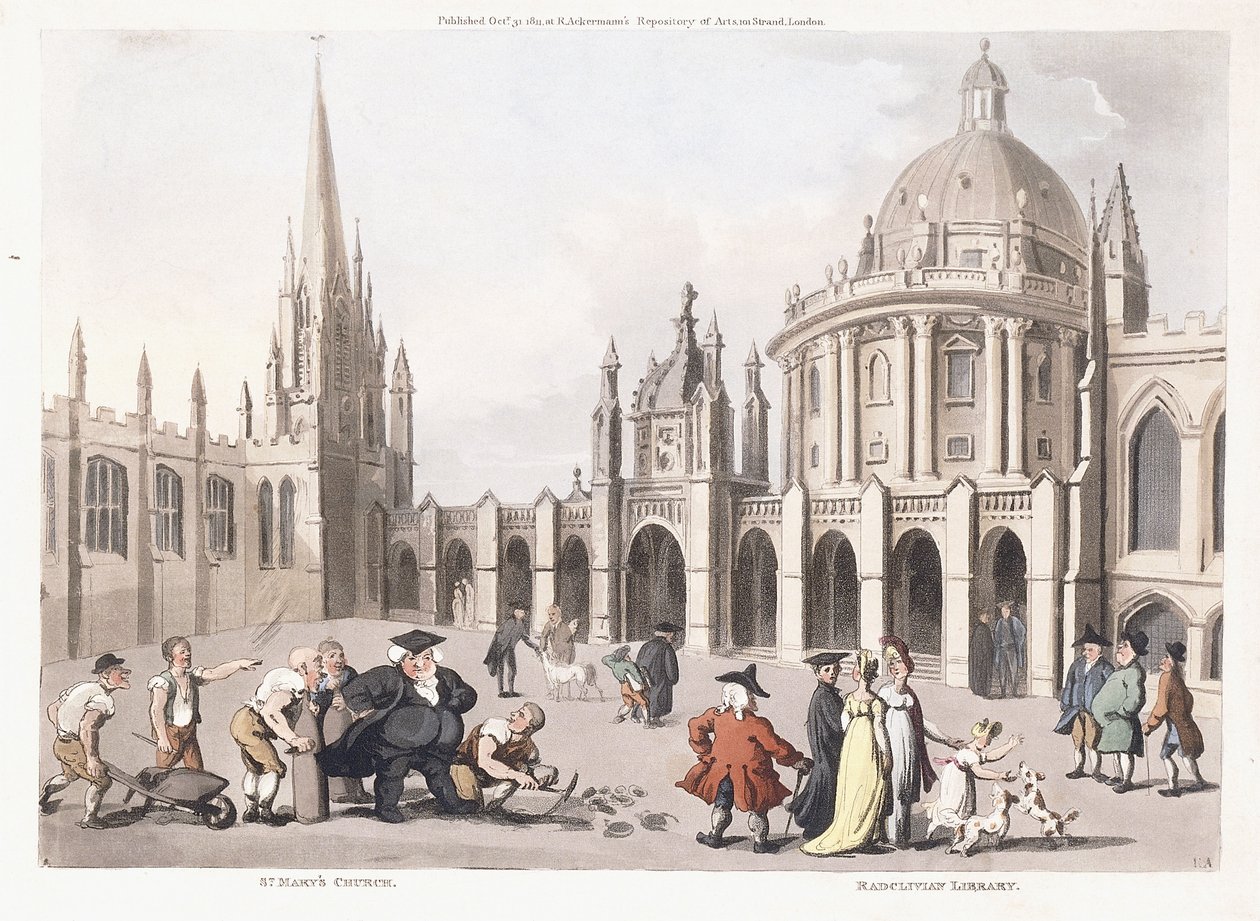 Szt. Mária templom és Radclivian Könyvtár, 1809-1811 alkotó: Thomas Rowlandson