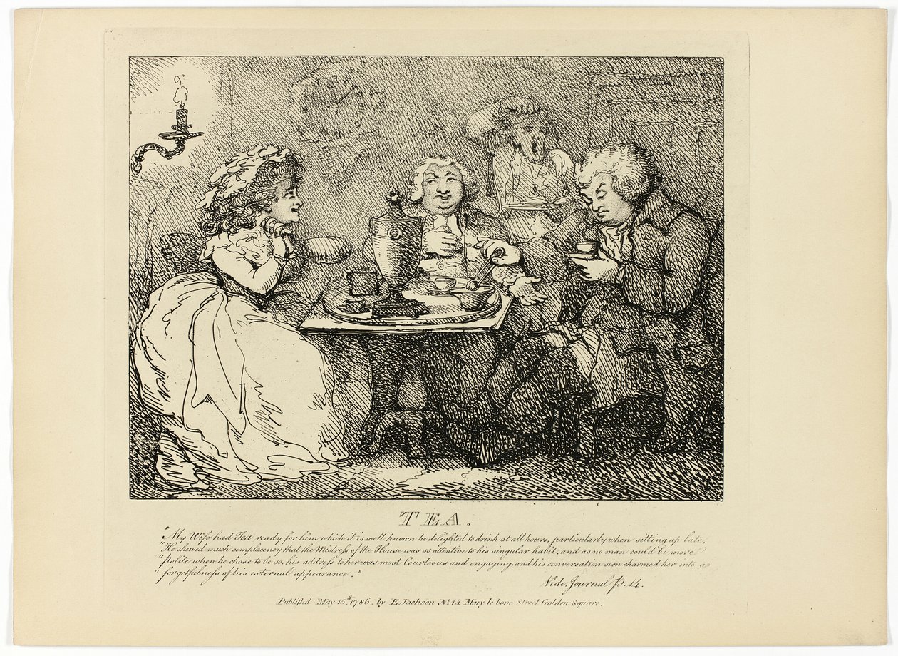 Tea, Boswell Hebridák körútja című művéből alkotó: Thomas Rowlandson
