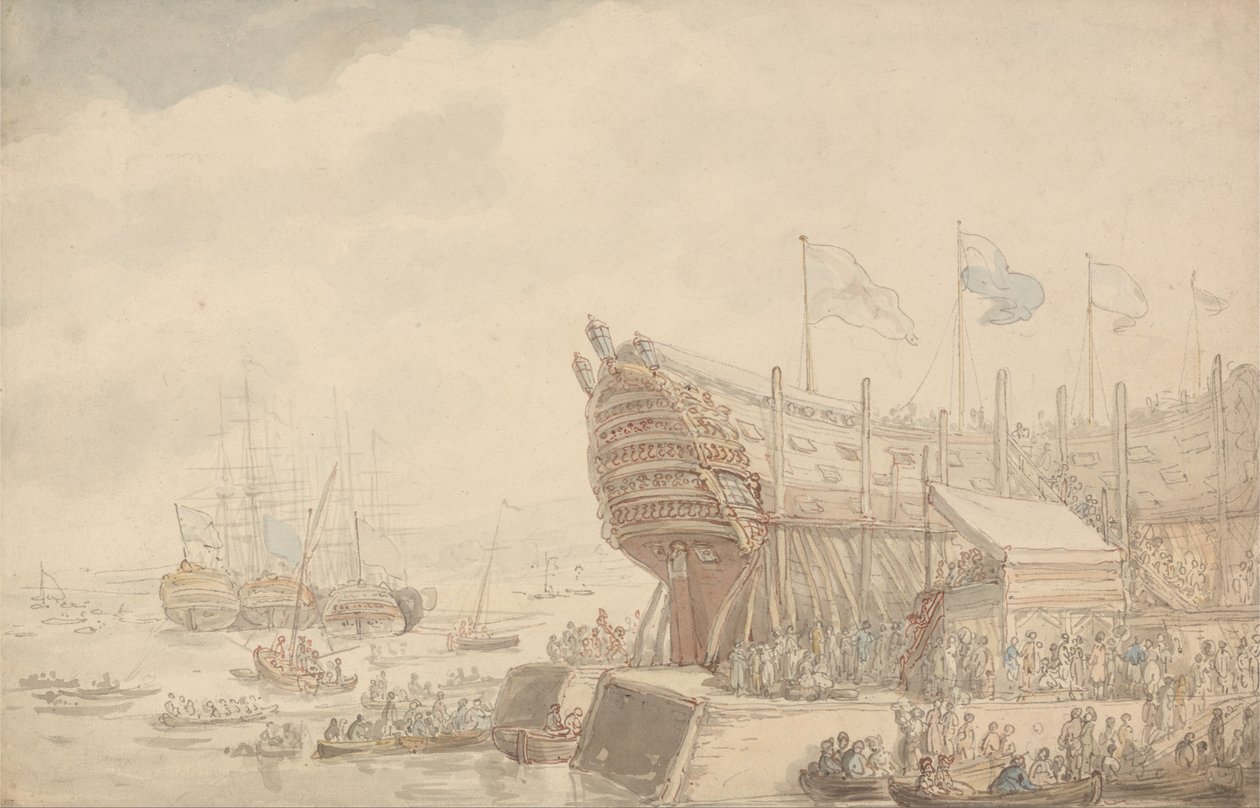 A H.M.S. Hibernia vízre bocsátása 1804 alkotó: Thomas Rowlandson