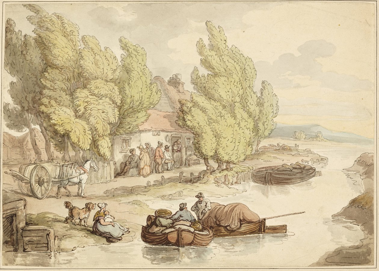Falu a folyón alkotó: Thomas Rowlandson