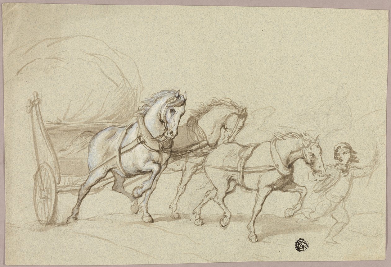 Három lovat és kocsit vezető gyermek alkotó: Thomas Stothard