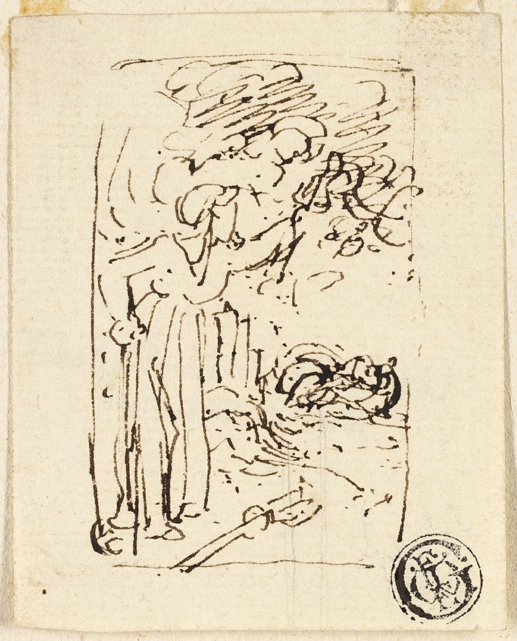 Vázlat a botra támaszkodó alakról alkotó: Thomas Stothard