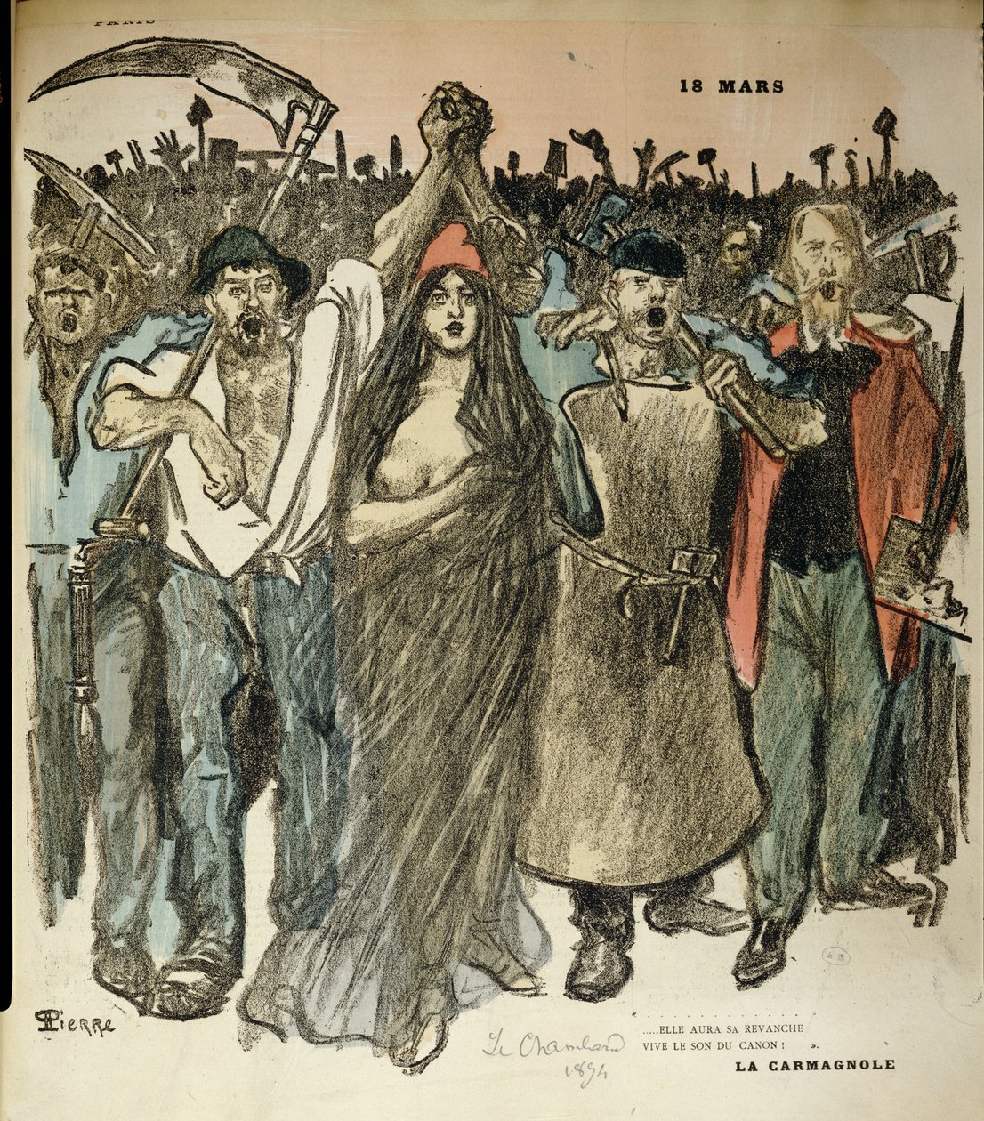 "La Carmagnole", a francia forradalom hazafias dala, a "Le Chambard Socialiste"-ból, 1894. alkotó: Théophile Alexandre Steinlen