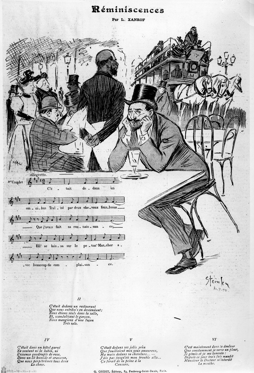 Kotta Leon Xanrof „Reminiscences” című számához, 1892 alkotó: Théophile Alexandre Steinlen