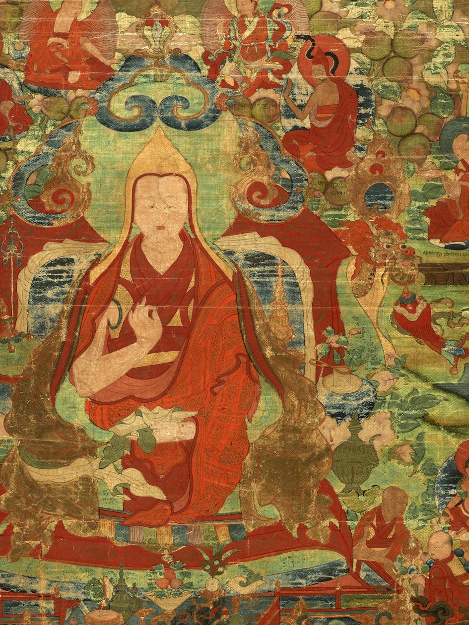 Részlet a harmadik pancsen láma Losan Penden Yeshe-ről (guache a ruhán) alkotó: Tibetan School