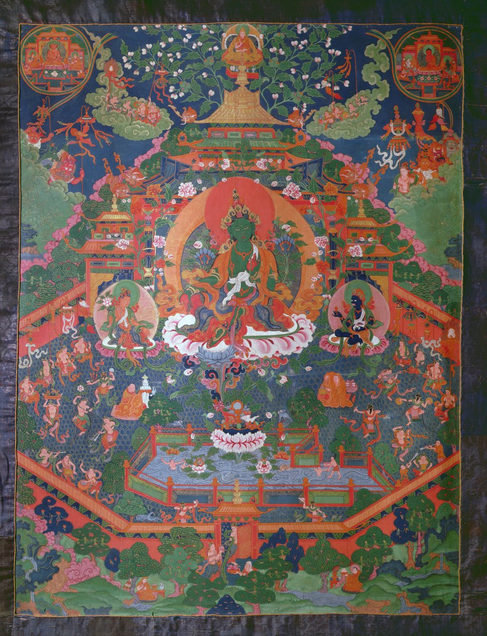 Zöld Tarát ábrázoló Thangka (guache textil) alkotó: Tibetan School