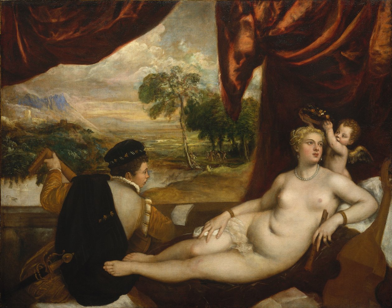 Vénusz és a lantjátékos, 1565-70 körül alkotó: Tiziano Vecelli