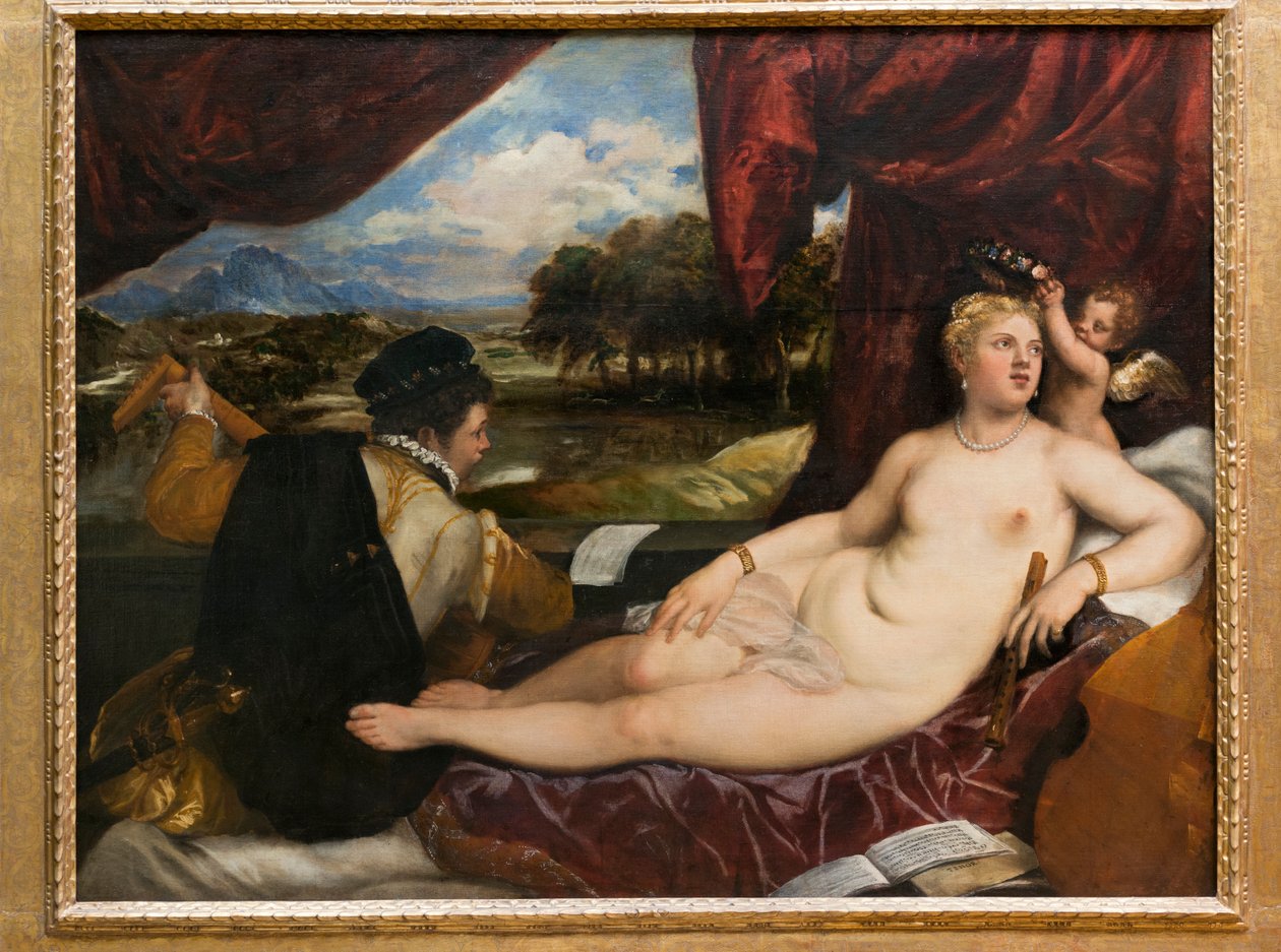 Vénusz és Ámor lantossal, 1555-65 alkotó: Tiziano Vecelli