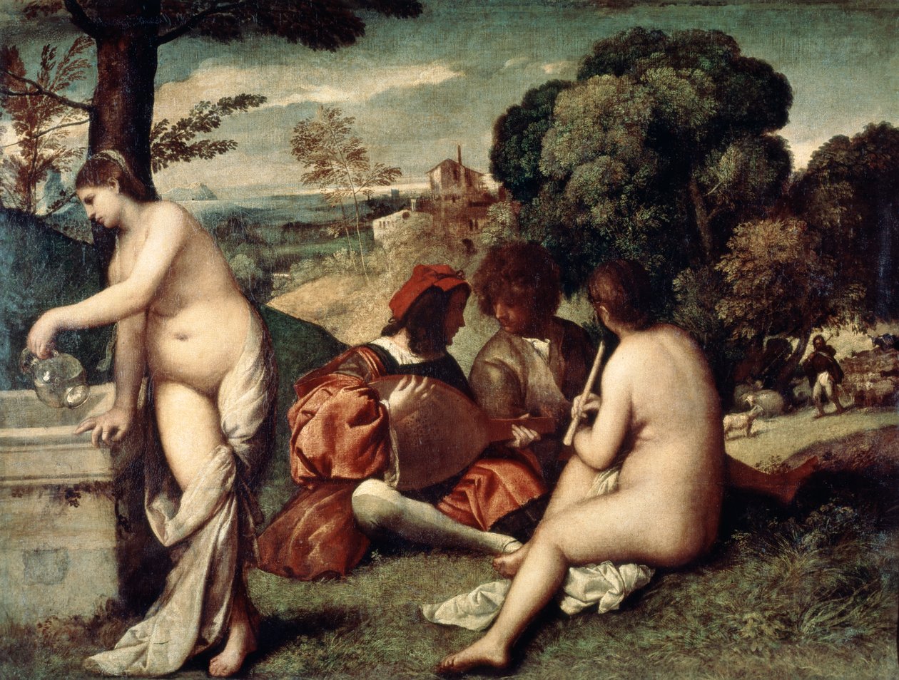 Koncert champetre, The Pastoral Concert, c1510-1511 alkotó: Tiziano Vecelli