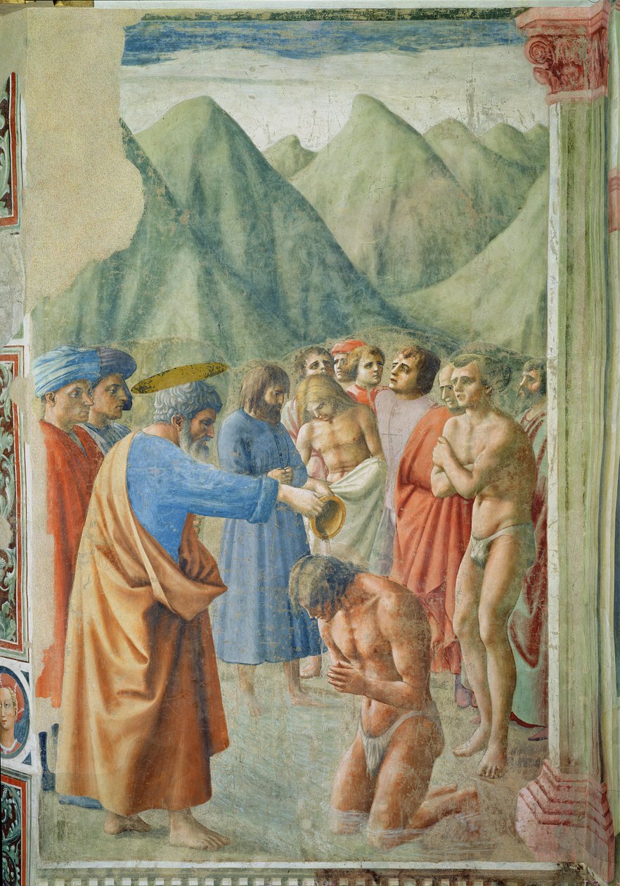 Szent Péter a neofiták megkeresztelése, 1427 körül alkotó: Tommaso Masaccio