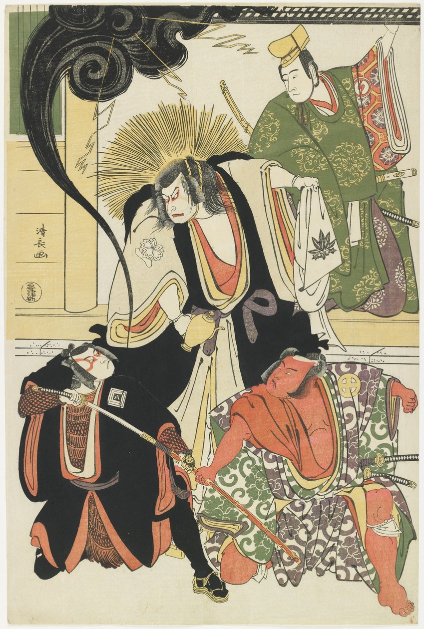 Scene from the AKbuki Play Yukimotsutake furisode Genji, 1785 alkotó: Torii Kiyonaga