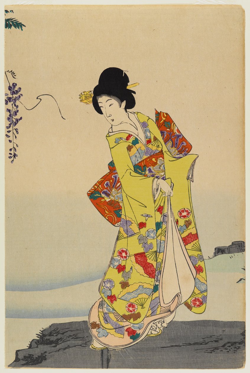 Courtesan, 1897 (színes fatömbnyomat) (pár a 499351-hez) alkotó: Toyohara Chikanobu