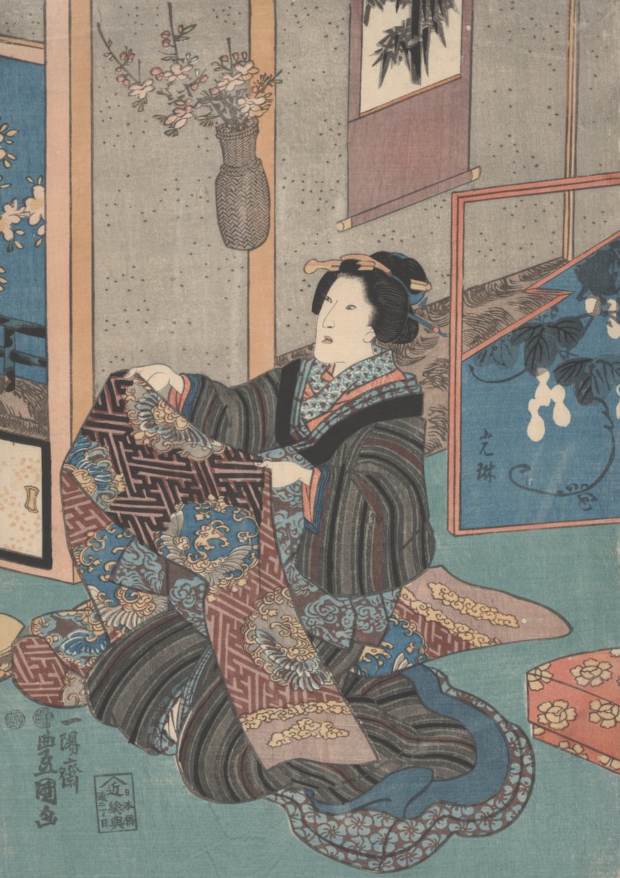 Hölgy, aki egy obit tart alkotó: Utagawa Toyokuni