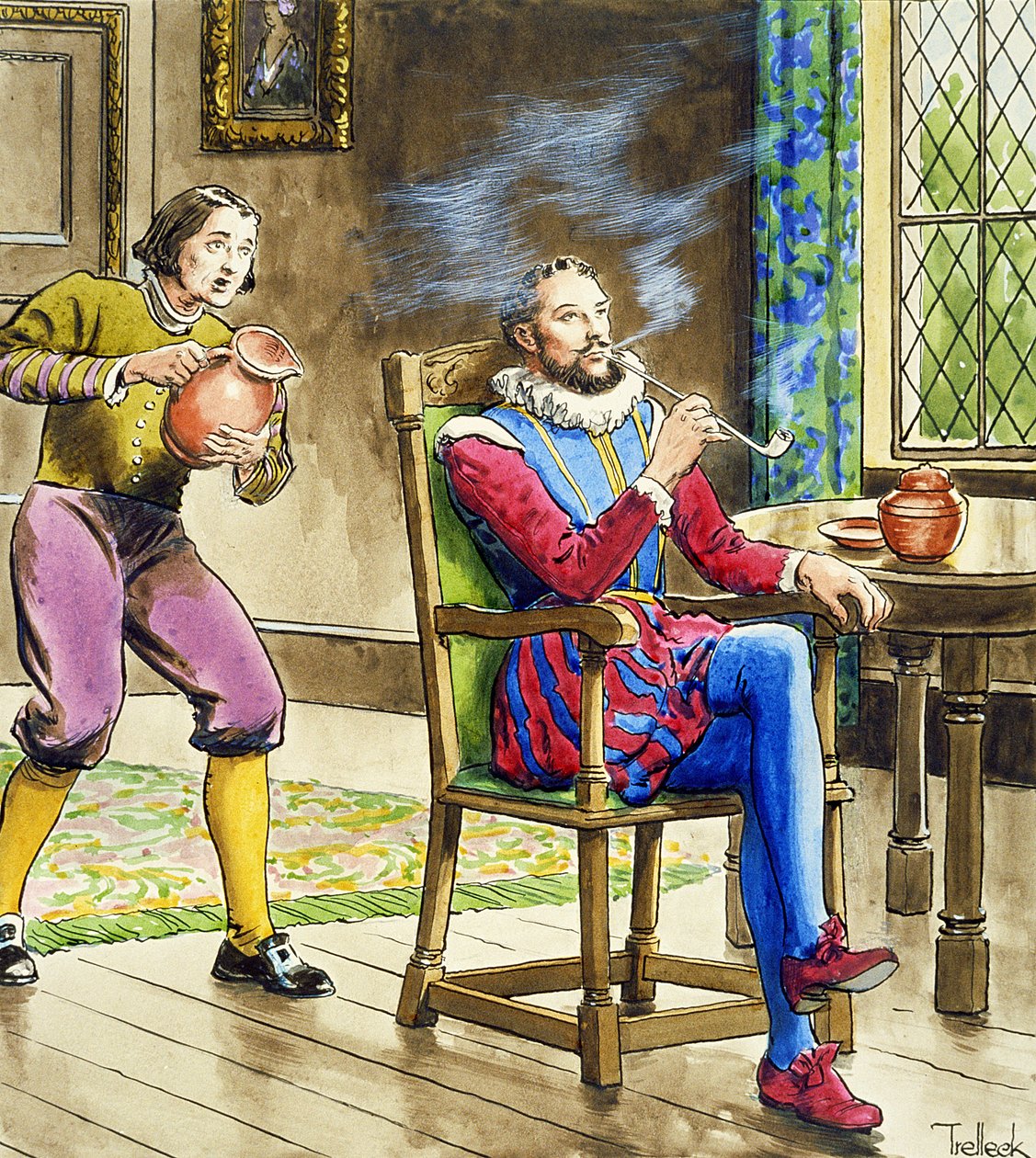 Sir Walter Raleigh (1554-1618) a "Peeps into the Past"-ből, 1900 körül megjelent alkotó: Trelleek