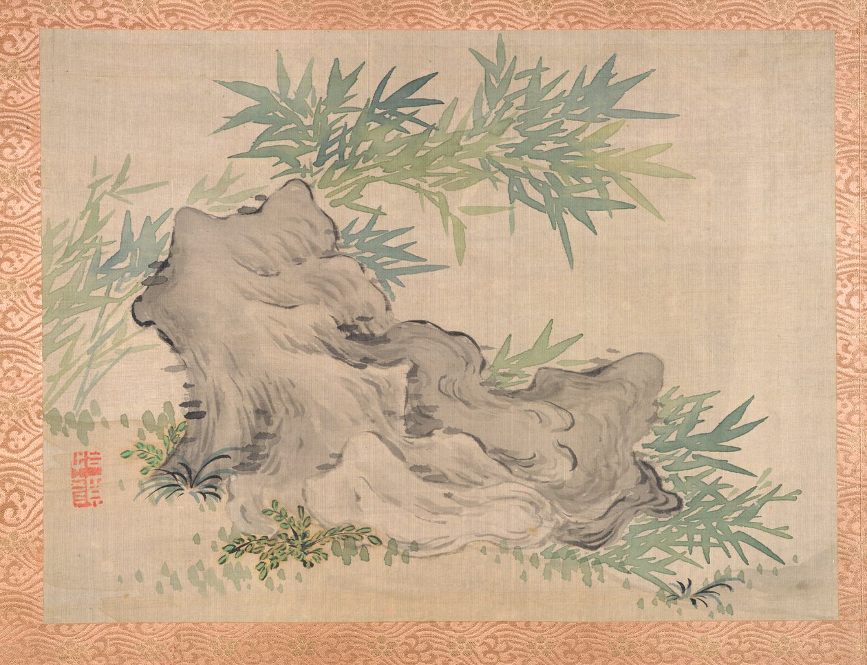 Bambusz és sziklák, 1851 (akvarell, selyem) alkotó: Tsubaki Chinzan
