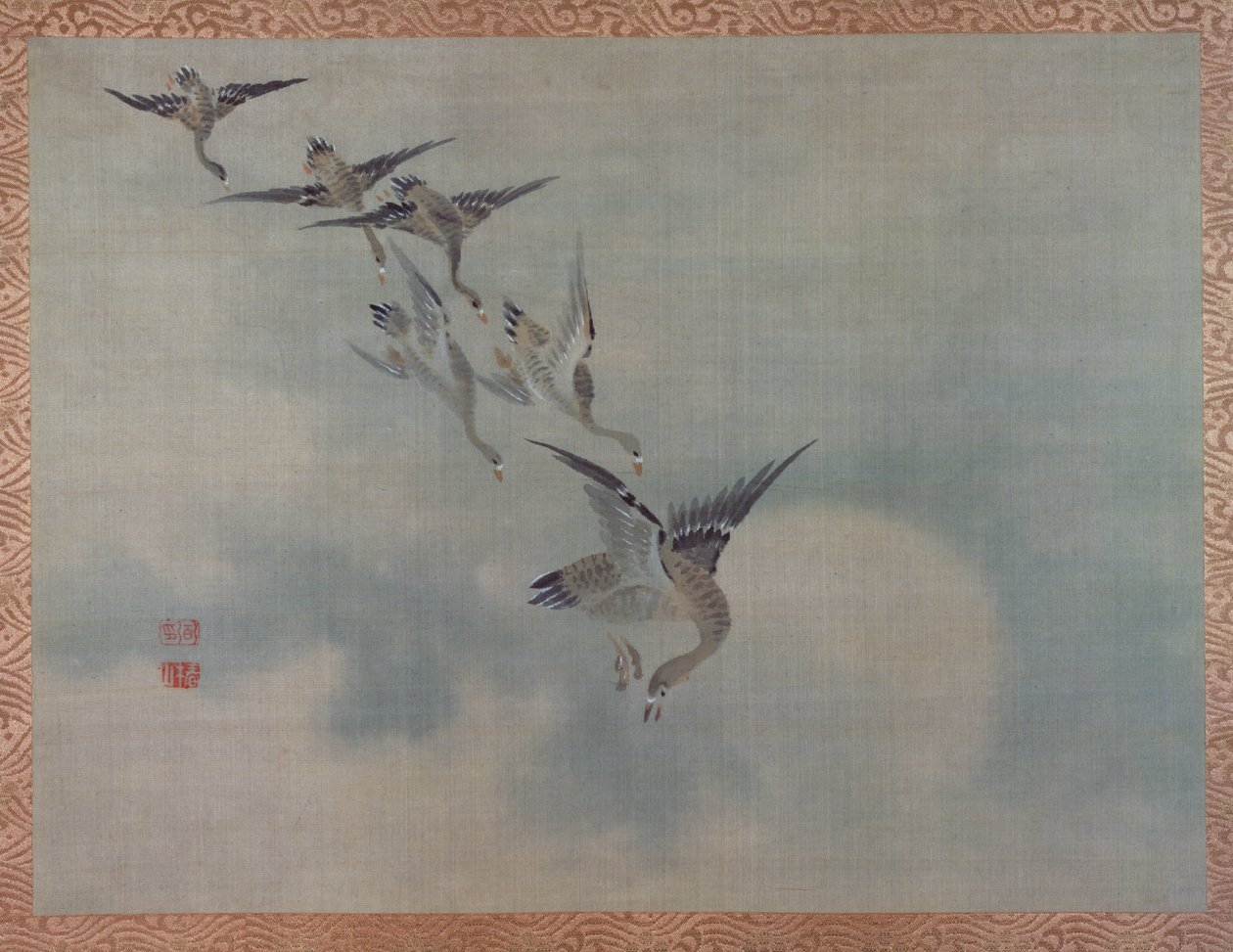 Repülő kacsák, 1851 (akvarell, selyem) alkotó: Tsubaki Chinzan