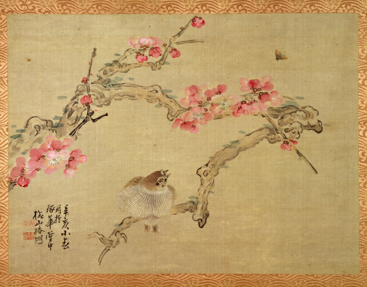 Favirág és madár, 1851 (akvarell, selyem) alkotó: Tsubaki Chinzan