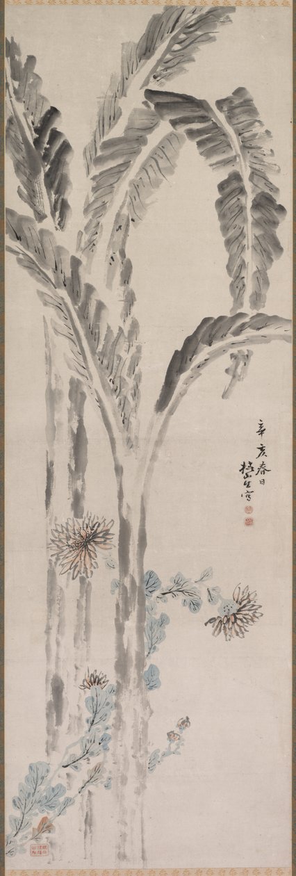 Banánnövény és krizantém, 19. század. alkotó: Tsubaki Chinzan