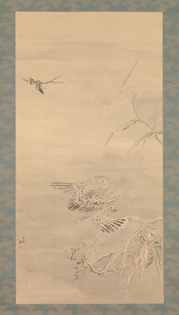 Hawk Grasping a Small Bird, 19. század. alkotó: Tsubaki Chinzan