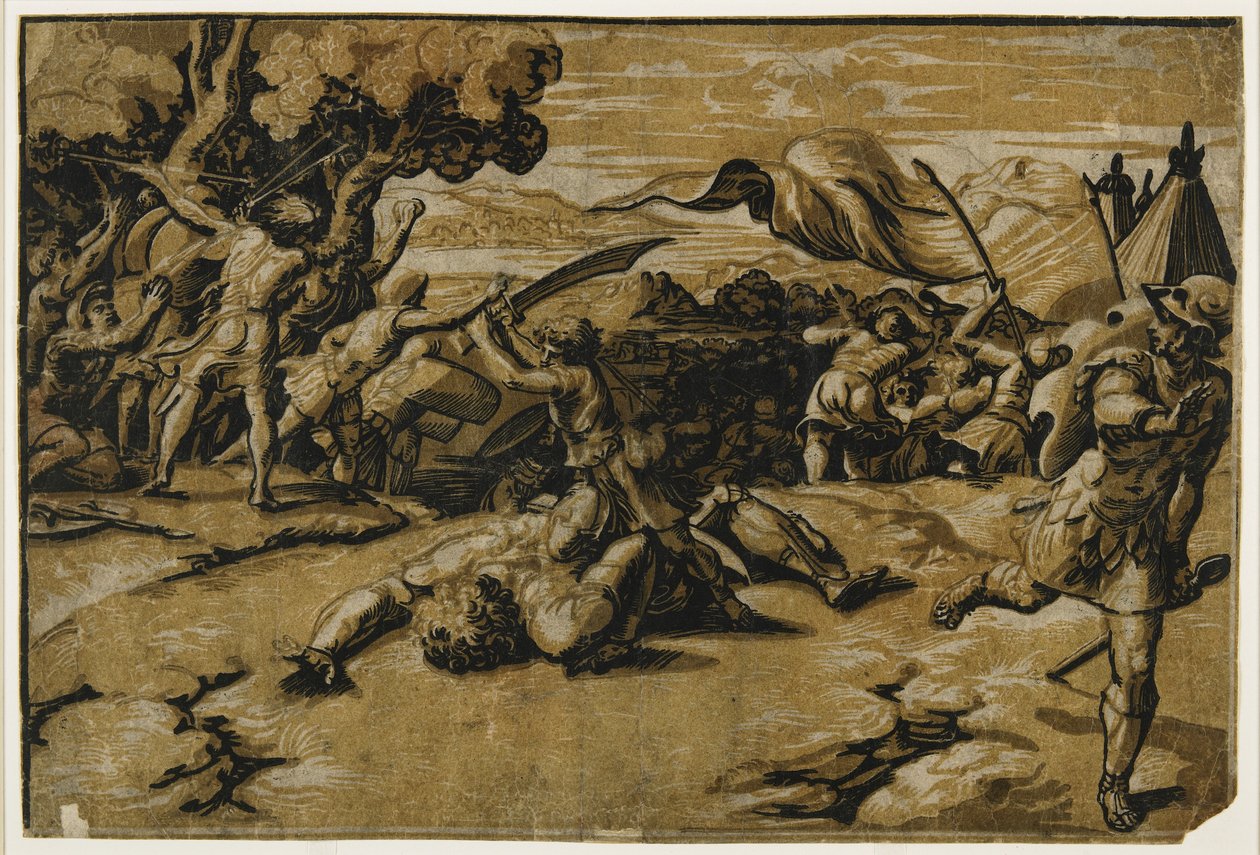 Dávid megöli Góliátot, c. 1518 alkotó: Ugo da Carpi