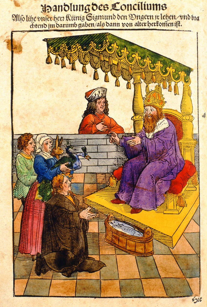 Zsigmond feudális feladatait a konstanzi zsinaton látja el, a „Chronik des Konzils von Konstanz” c. alkotó: Ulrich von Richental