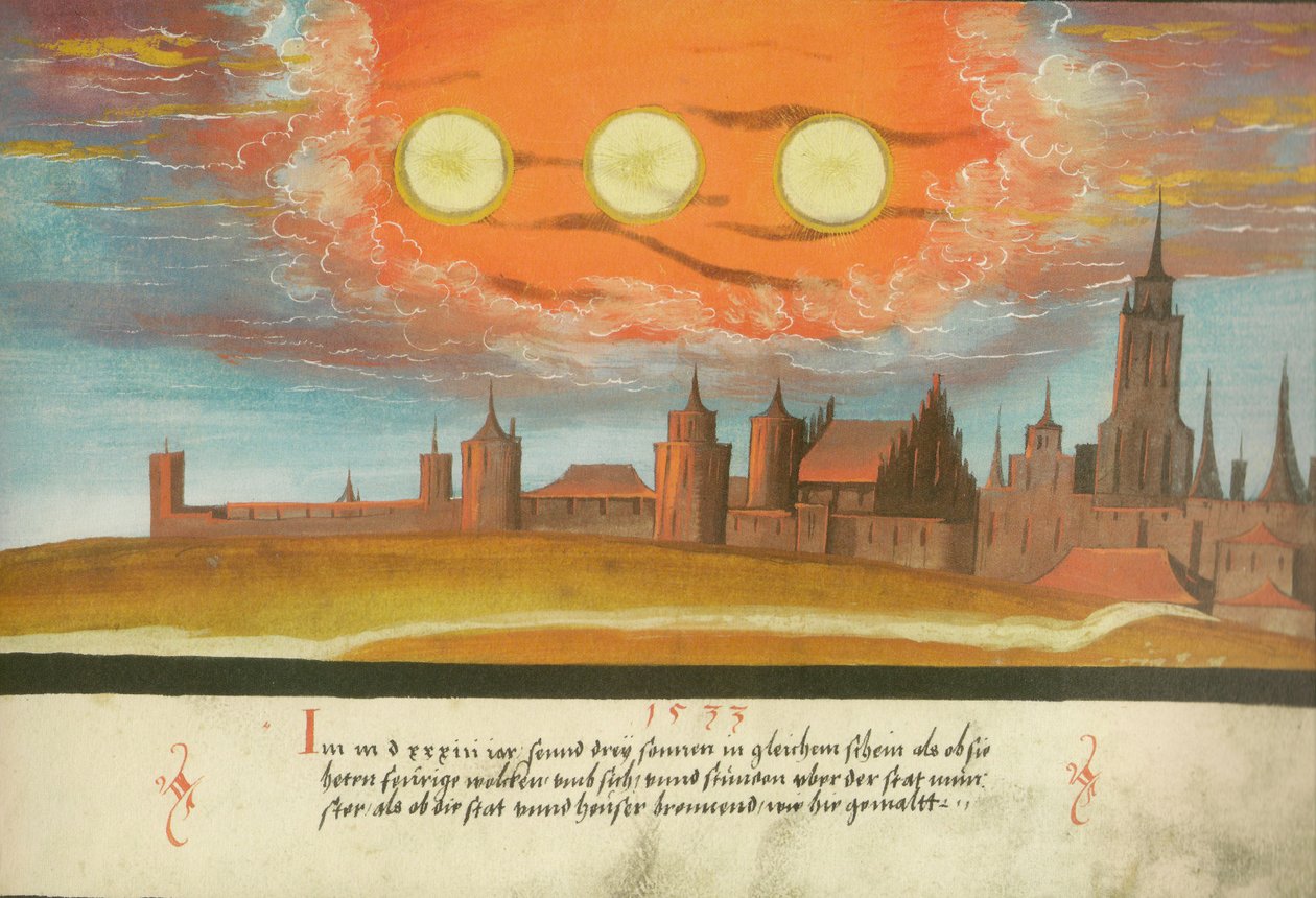Augsburger Wunderzeichenbuch - Folio 131 Auxiliary Suns over Munster alkotó: Unbekannt Unbekannt
