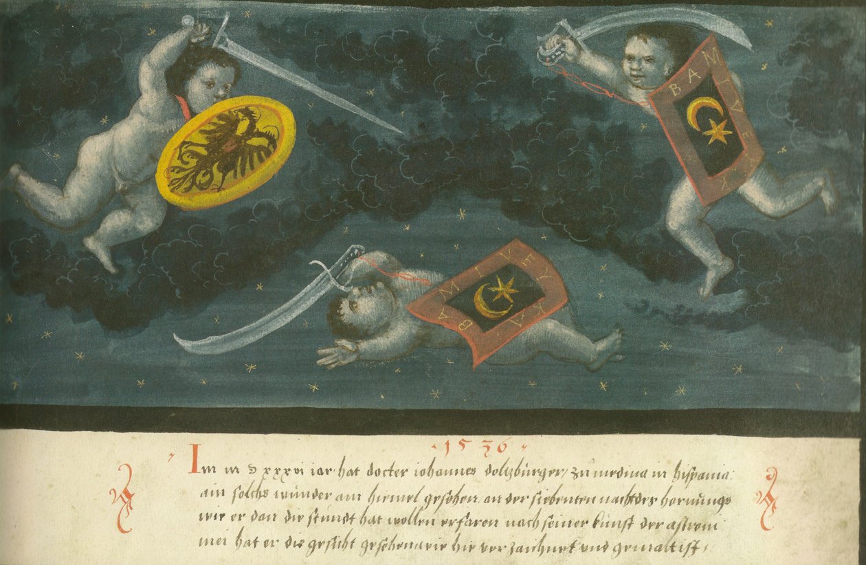 Augsburger Wunderzeichenbuch – Folio 134 Három gyermek mennyei csatája 1536 alkotó: Unbekannt Unbekannt