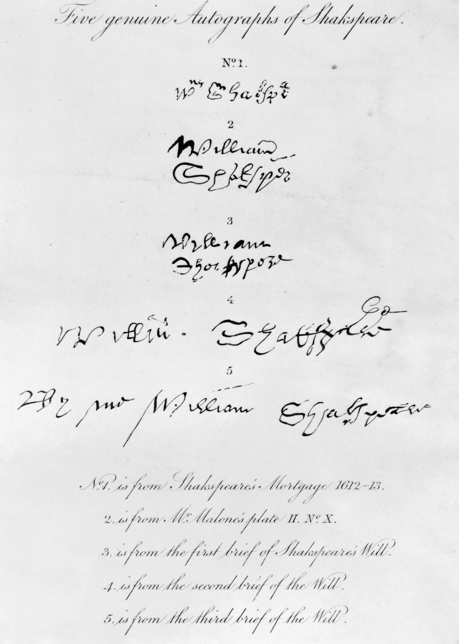 William Shakespeare (1564-1616) öt valódi autogramja alkotó: Unbekannt Unbekannt
