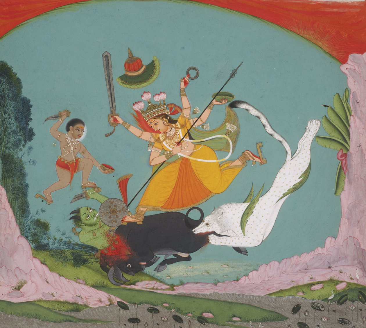 Készítő ismeretlen, India - A nagy istennő Durga megöli a bivaly démonát (Mahishasuramardini) alkotó: Unbekannt Unbekannt