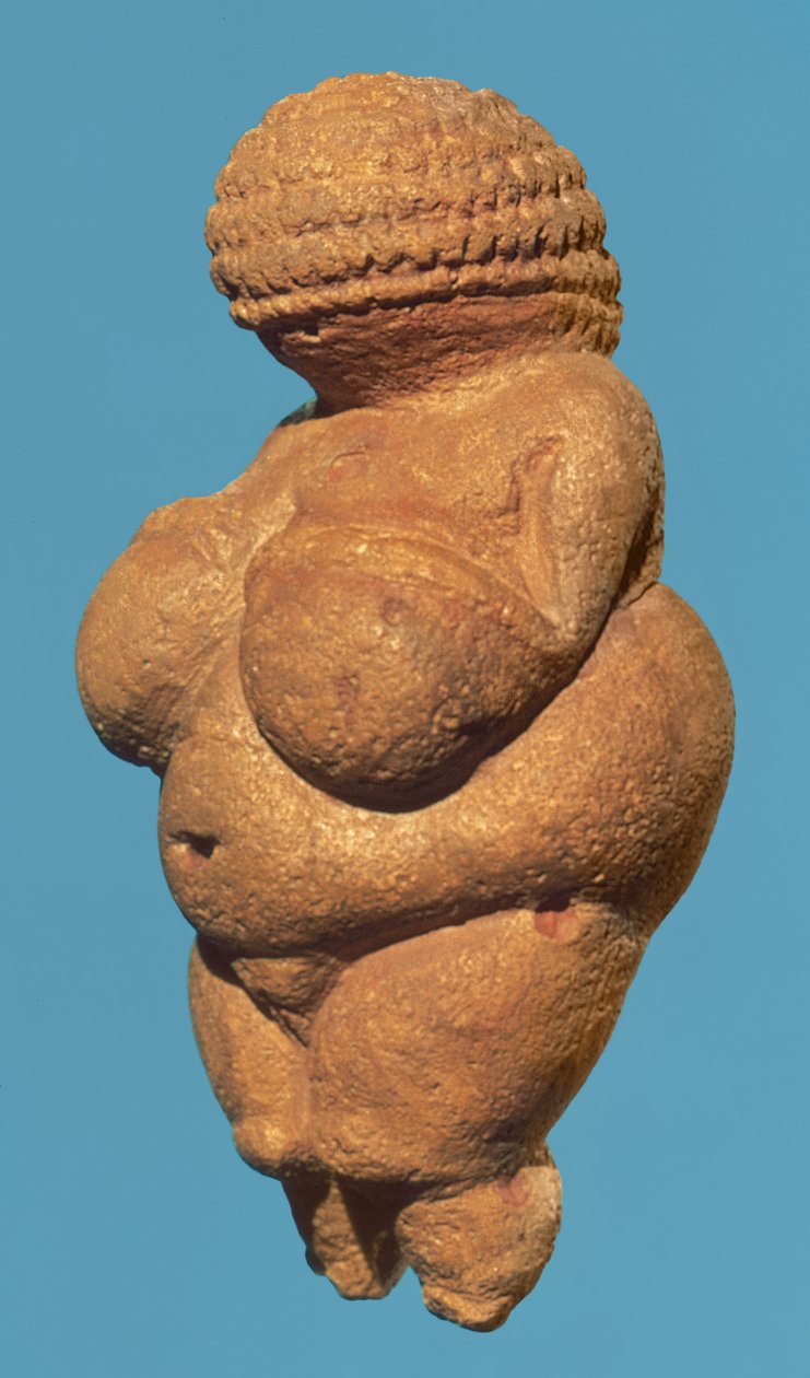 Willendorfi Vénusz, női figura oldalnézete, Gravetti kultúra, felső paleolit korszak, Kr.e. 30000-18000 (vörös okkerrel színezett oolitos mészkő) (részletesen lásd: 93777) alkotó: Unbekannt Unbekannt
