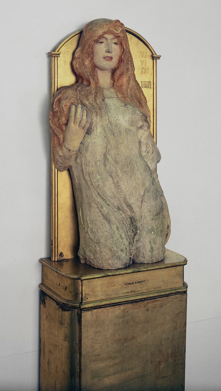 Vivien, Alfredból, Lord Tennyson „A király idilljei”, Fernand Khnopff (1858-1921), 1896 (polikromatikus vakolat) alkotó: Unbekannt Unbekannt