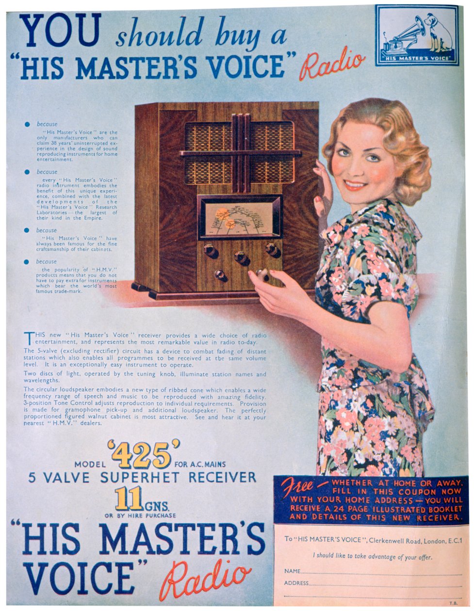 A His Masters Voice rádiók reklámja, 1936 alkotó: Unbekannt