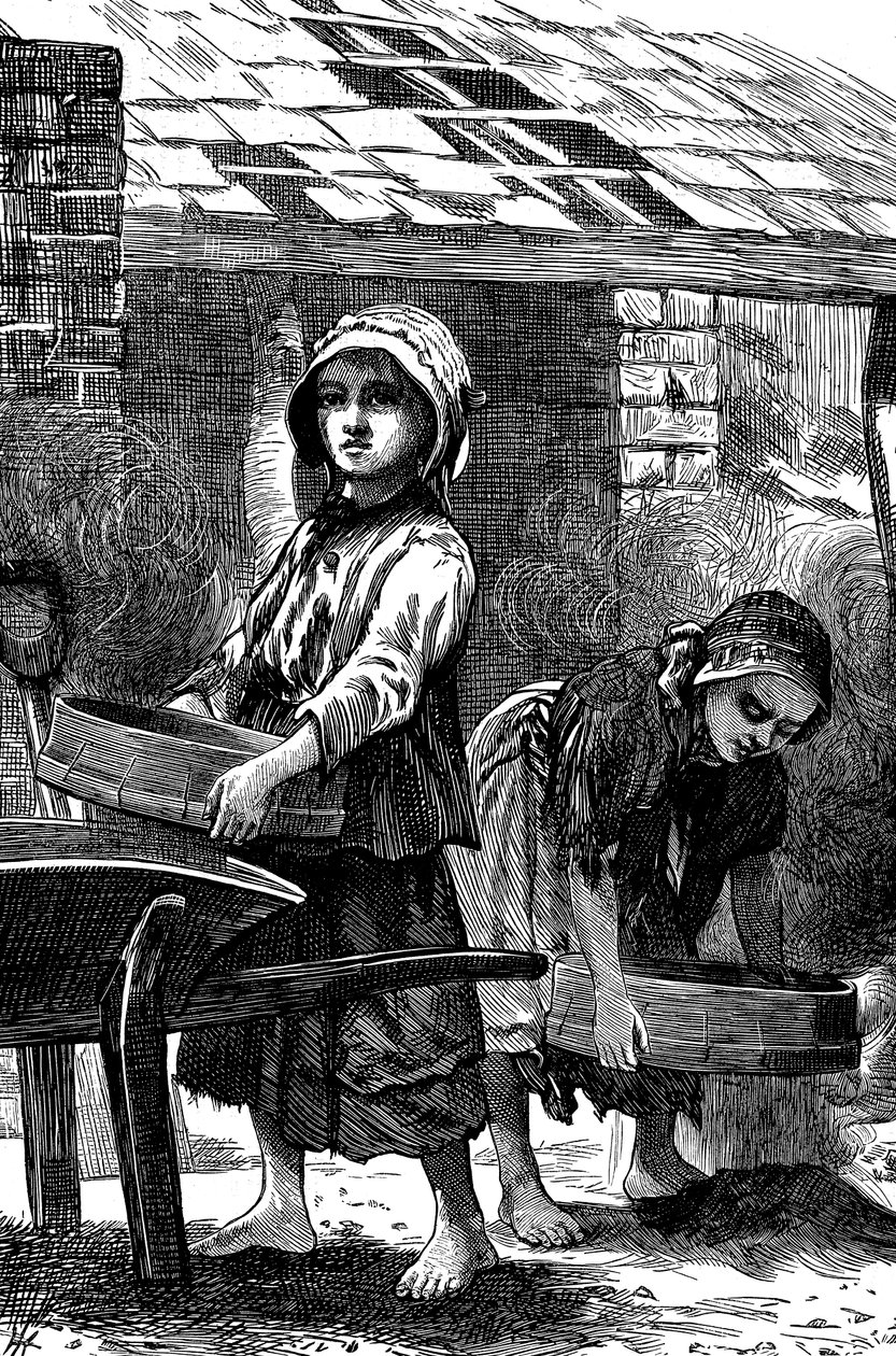 Mezítlábas lányok port szitálnak a téglagyárban, 1871 alkotó: Unbekannt