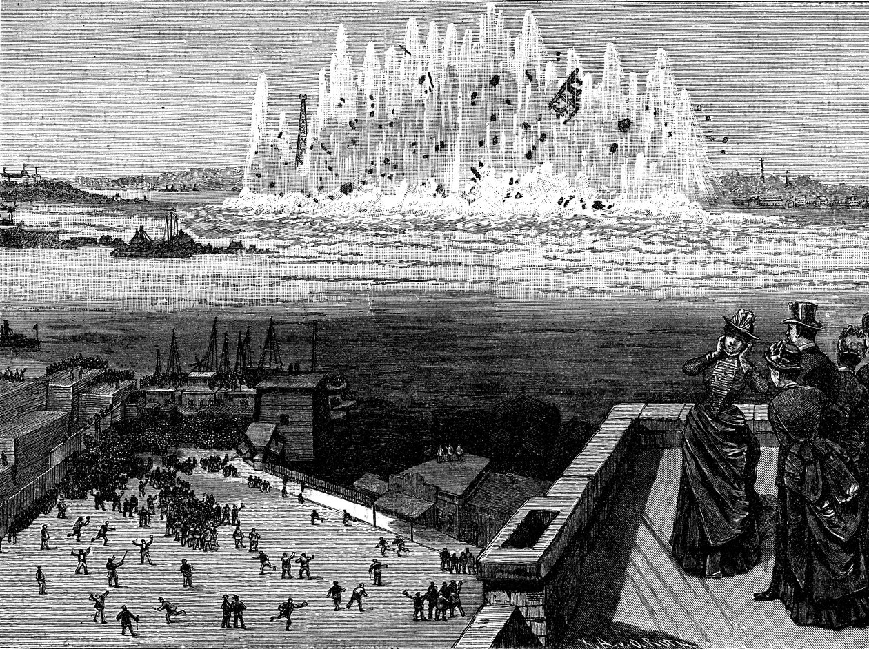 A Flood Rock felrobbantása, 1885, 1886. alkotó: Unbekannt