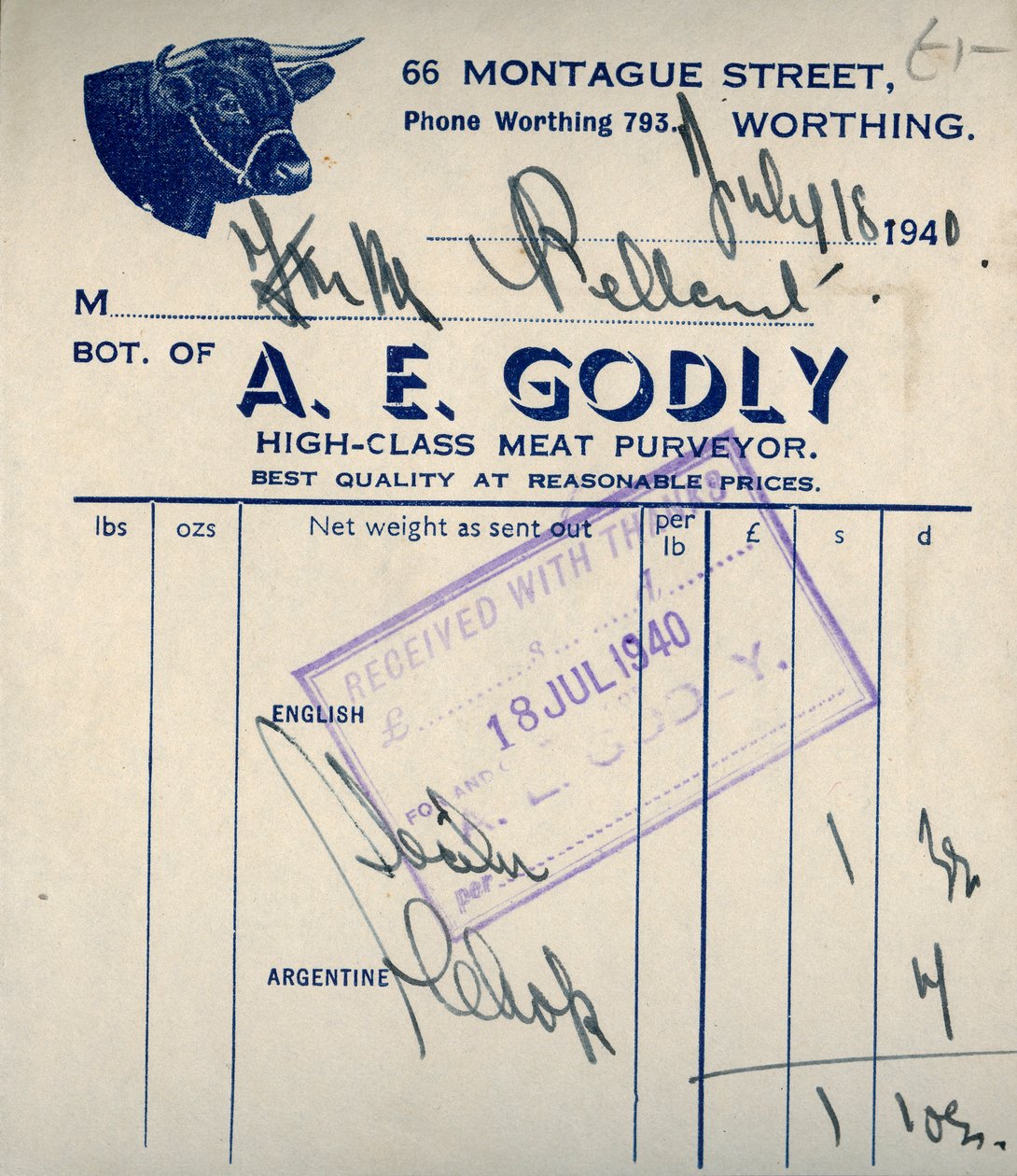Mészáros nyugta, 1940. alkotó: Unbekannt